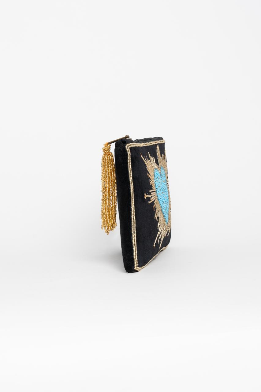 Clutch Stelar Velvet Negro Corazon