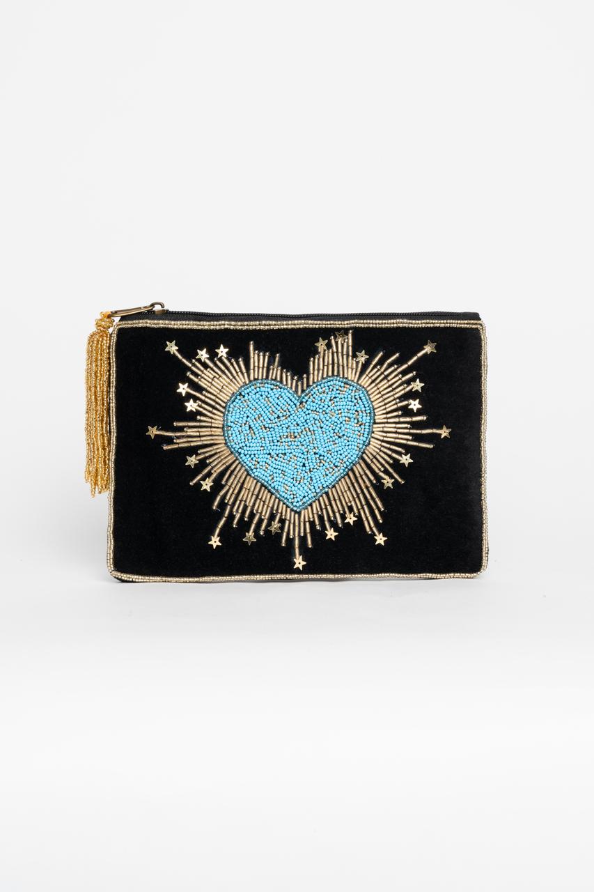 Clutch Stelar Velvet Negro Corazon