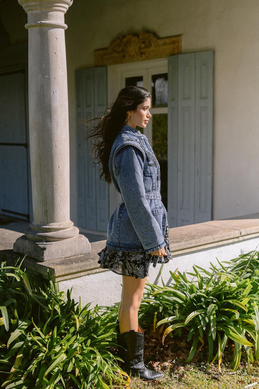 Floral Cosmos Denim Chaqueta