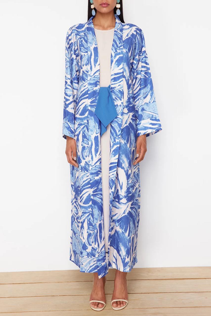 Abaya Blue Pattern with belt