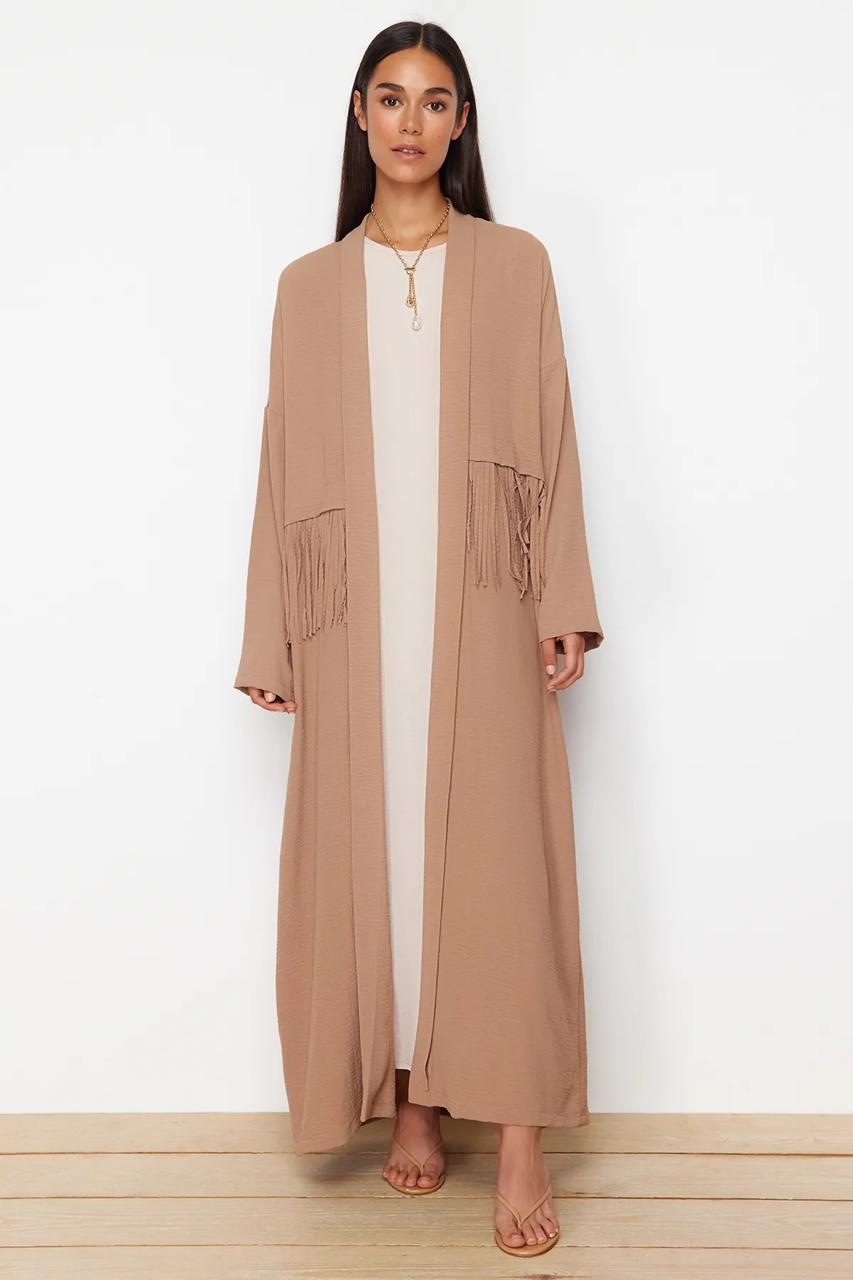 Abaya Pink Beige with Fringes Long
