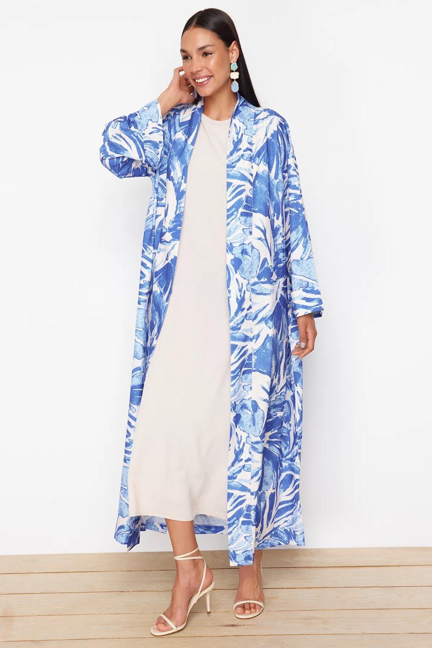 Abaya Blue Pattern with belt
