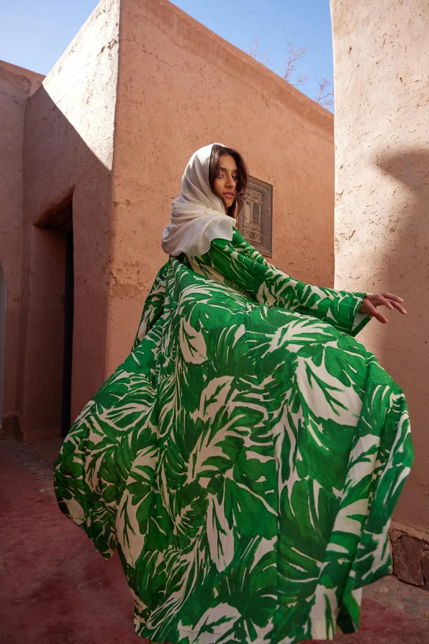 Abaya Green pattern with belt