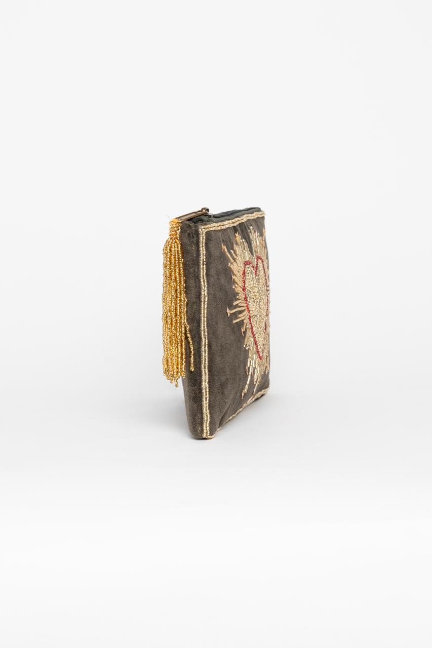 Clutch Stelar  Velvet Verde Corazon