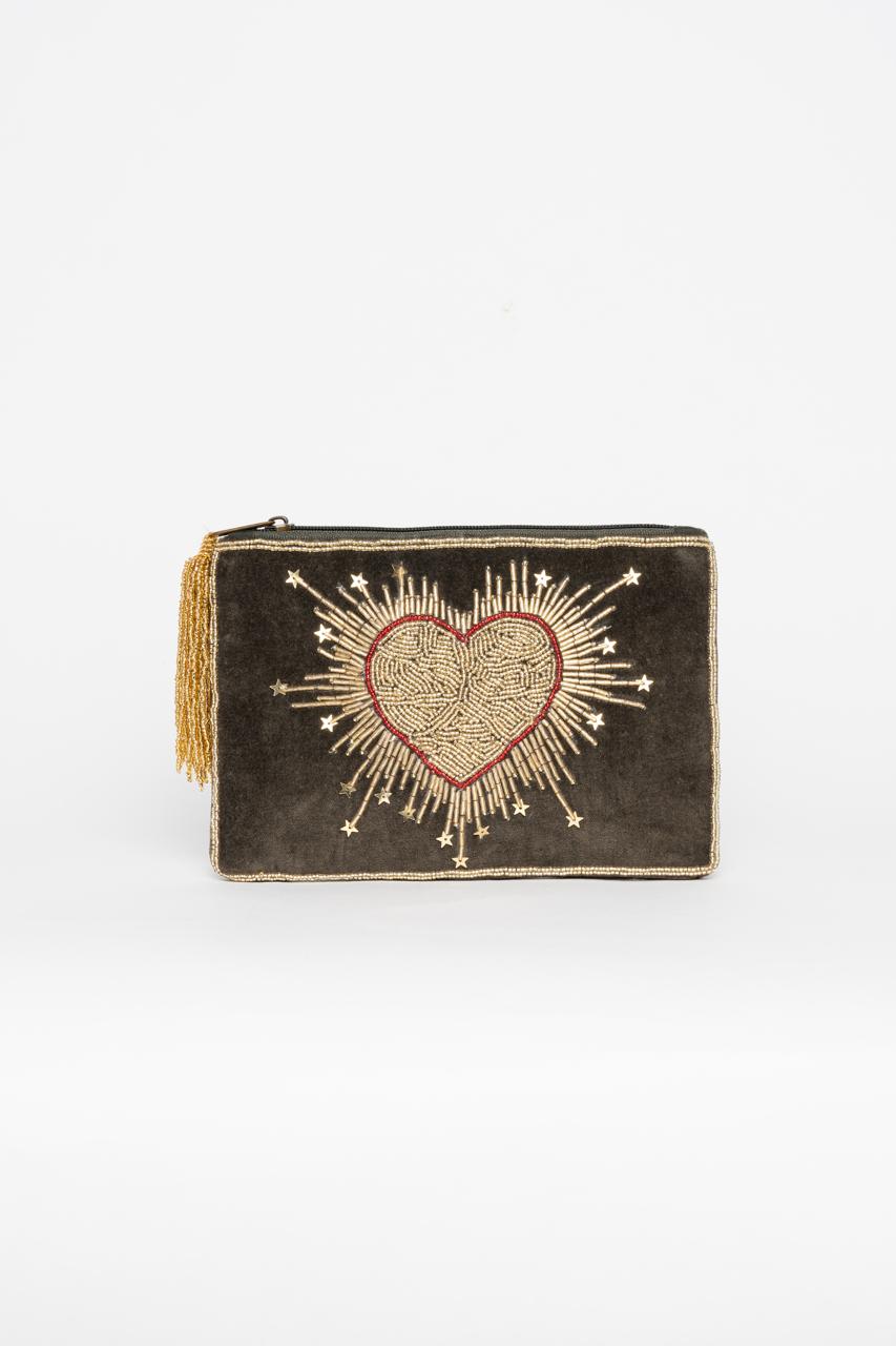 Clutch Stelar  Velvet Verde Corazon