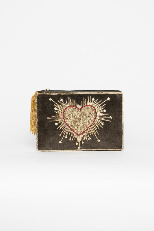 Clutch Stelar  Velvet Verde Corazon