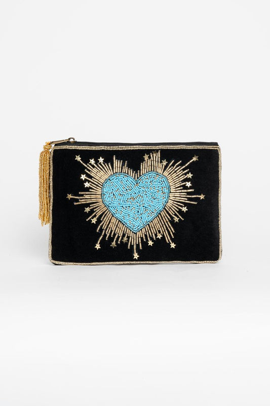 Clutch Stelar Velvet Negro Corazon