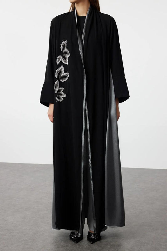 Abaya Black & Grey with embroidery