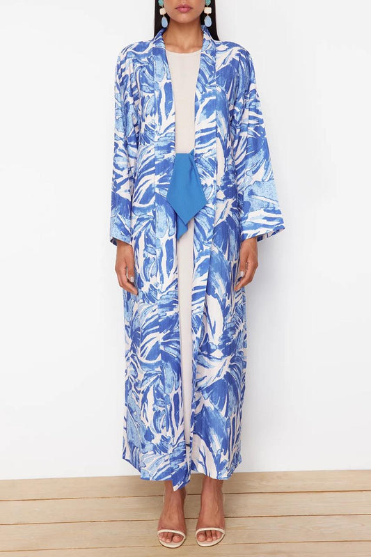 Abaya Blue Pattern with belt