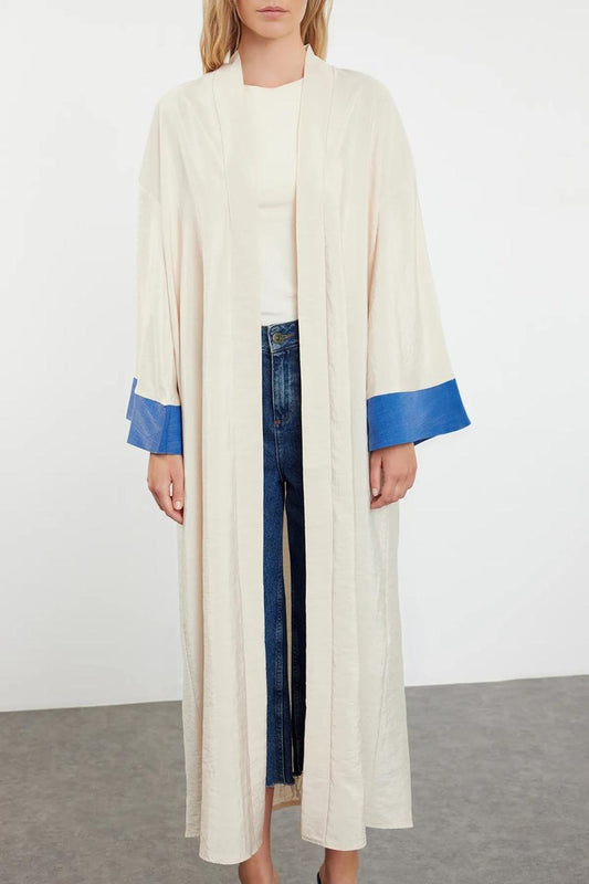Abaya White with Blue sleeve ends