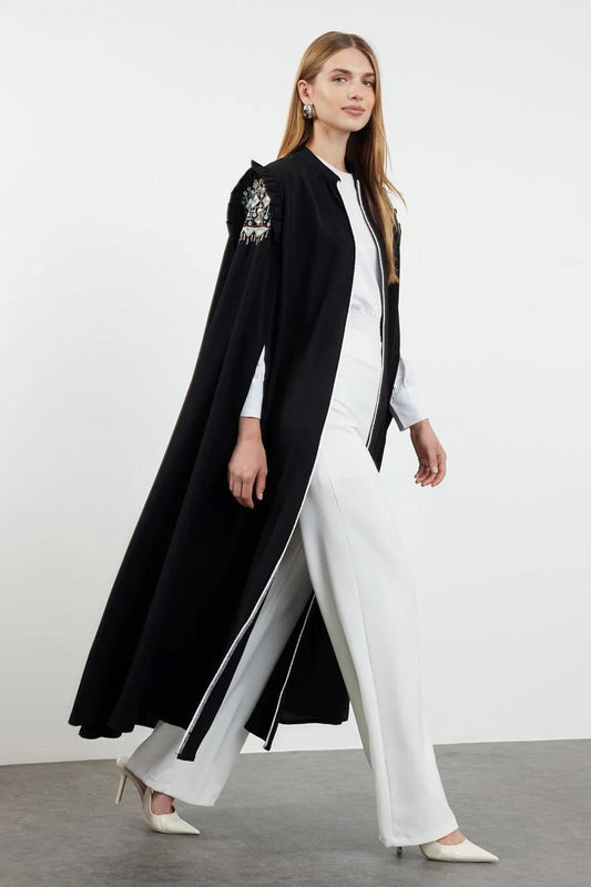 Abaya Black with shoulder Embroidery