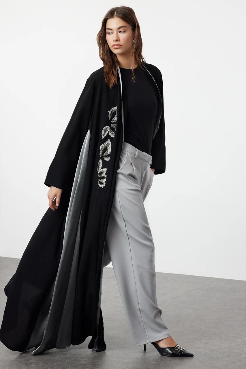 Abaya Black & Grey with embroidery