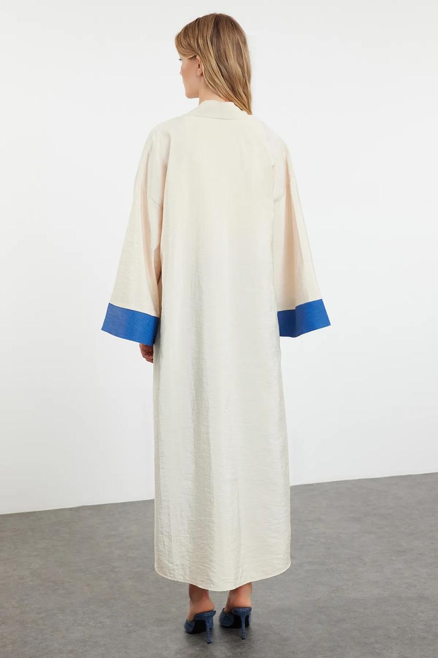 Abaya White with Blue sleeve ends