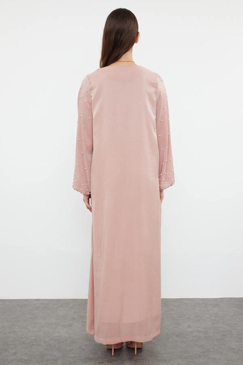 Abaya Pink with Pearl sleeves
