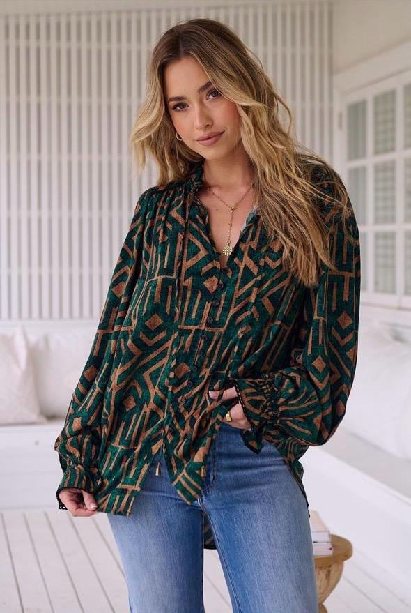 Emerald Print Clara Blouse