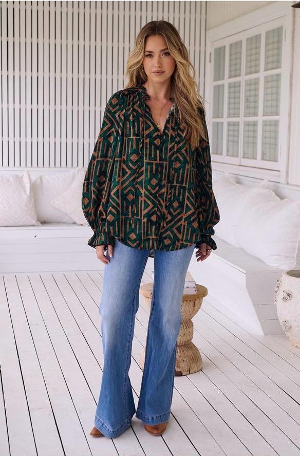 Emerald Print Clara Blouse